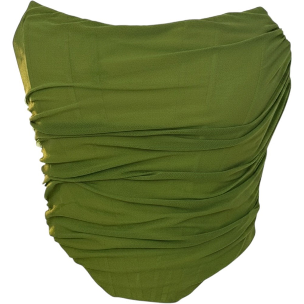 Green Ruched Mesh Corset Top Strapless Boned Tube Top Size Medium